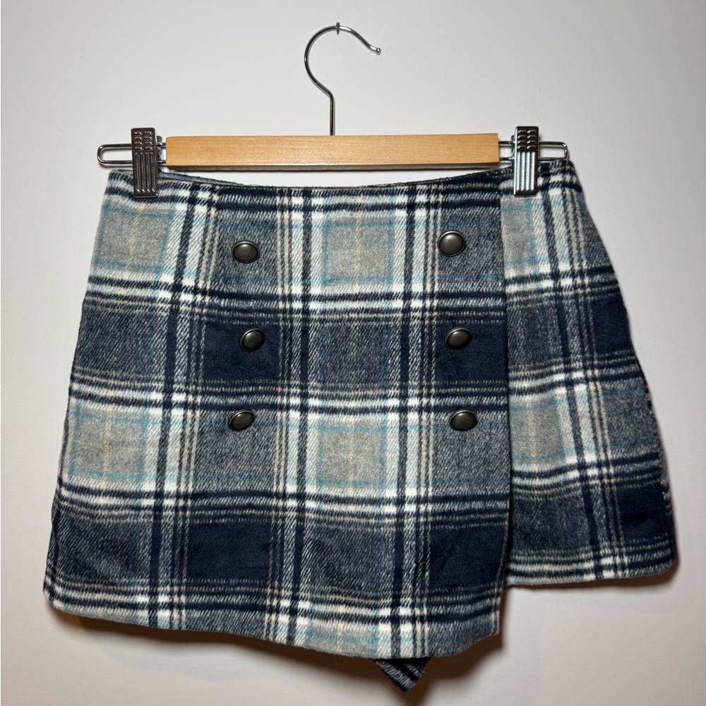 Plaid Double-Breasted Skirt